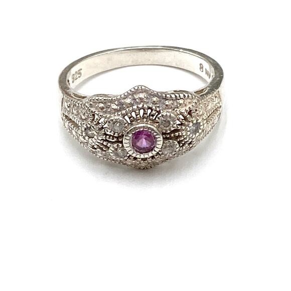 925 NV Ring Sterling Silver Ruby Cubic Zirconium Size 7.5 - Picture 2 of 12